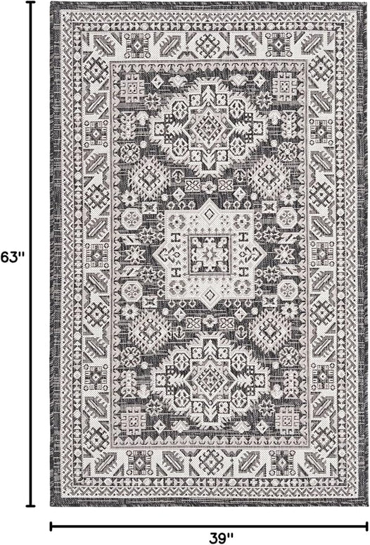 Rugs.com Outdoor Aztec Collection Rug – 3' x 5' Charcoal Gray Flatweave Rug Perfect for Living Rooms, Large Dining Rooms, Open Floorplans