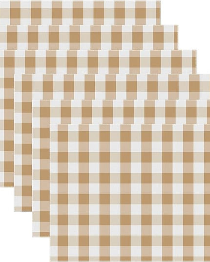 Urban VillaPlacemats for Dining Table 100% Cotton Placemats 14''x20'' Over Sized Tablemats Set of 6 Placemats Taupe/White Buffalo Check Tablemats for Family Dinners Wedding PartiesPlacemats