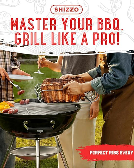 Rib Rack for Smoking & Grilling, Holds up to 4 Full Racks of Ribs, Foldable Design, Fits Large Gas Smoker or Charcoal Grill, Perfect BBQ Accessory, Smoker Accessories, Gifts for Men, Father