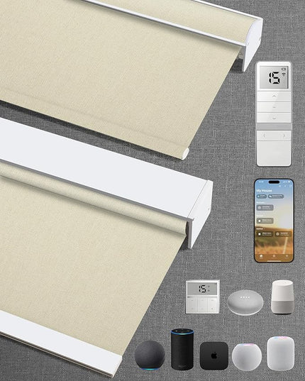 Kincmo Motorized Blinds with Remote,100% Blackout Motorized Roller Shades Work with Apple Homekit,Alexa,Google, Custom Electric Blinds with App,Voice Control (Dual Sided Beige)