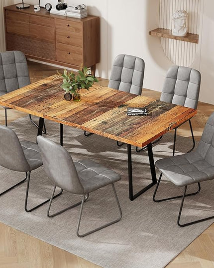 ZckyCine Extendable Dining Table Set 47"-63", Rustic Wood Table with 6 PU Leather Chairs, Modern Scandinavian Dining Room Furniture for Kitchen Apartment