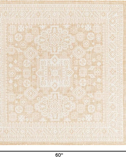 Rugs.com Outdoor Aztec Collection Rug – 5 Ft Square Natural Flatweave Rug Perfect for Living Rooms, Kitchens, Entryways