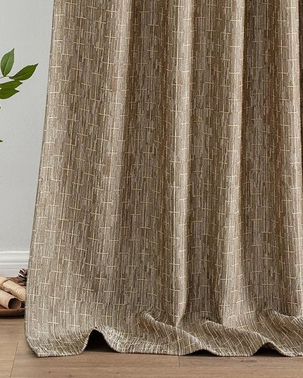 MIULEE Decorative Back Tab Linen Curtains with Geometric Pattern for Living Room Bedroom Farmhouse Rustic Thick Woven Textured Patterned Mudcloth Drapes 96 Inches Long 2 Panels Set, Brown
