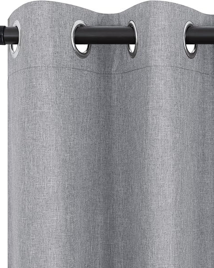 Grey Linen Blackout Curtains 84 Inch Length 2 Panels Set for Bedroom Living Room Grommet 100% Black Out Linen Drapes Room Darkening Window Curtains 84 Inches Long Gray