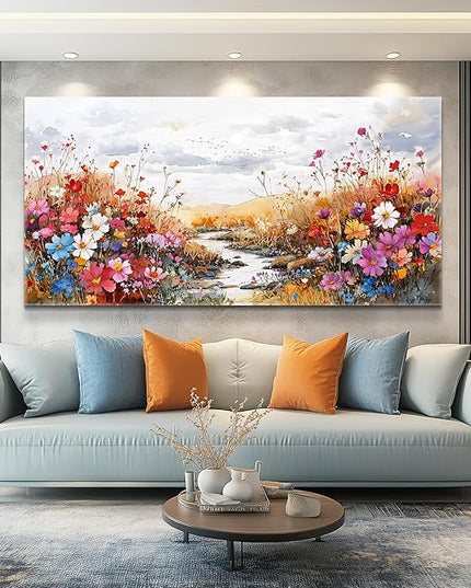 XIGUANGART Wildflowers Plants Painting Artwork Large Wall Art Canvas Prints Colorful Flowers Scenery Farmhouse Pictures Wall Decor for Living Room Kitchen Dining Room Bedroom Office Ready To Hang