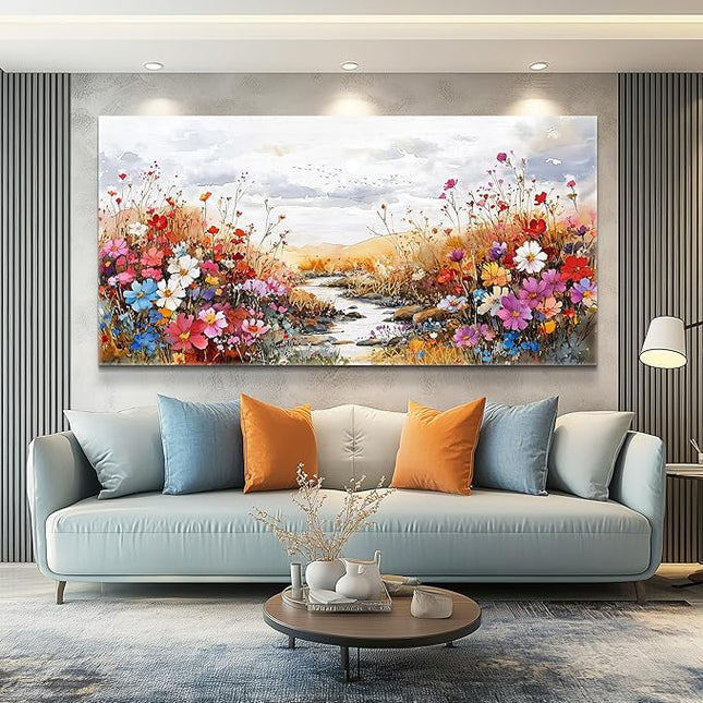 XIGUANGART Wildflowers Plants Painting Artwork Large Wall Art Canvas Prints Colorful Flowers Scenery Farmhouse Pictures Wall Decor for Living Room Kitchen Dining Room Bedroom Office Ready To Hang