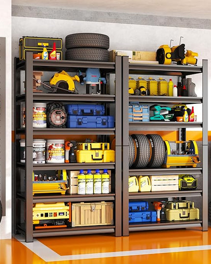 Storage Shelves, Garage Metal Shelving Unit, Adjustable, Double-Layer Column with Reinforced Ribs, Heavy-Duty, Capable of Bearing 3600 lbs, Suitable for Garage, Warehouse, Kitchen Storage