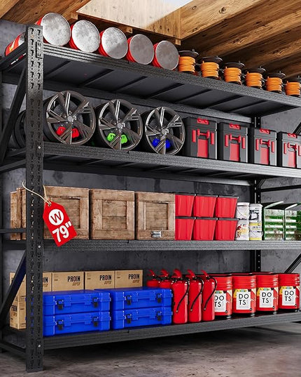 79”W Garage Shelving Heavy Duty, 7000LBS Metal Storage Shelves, 24” Deep Storage rack shelf, Steel Tall Industrial Shelving , 4 Tier Adjustable Standing Shelf for Warehouse / Shop 79"W x 24"D x 79"H
