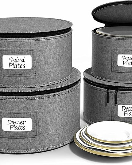 Sorbus China Storage Containers - Hard Shell Dish Storage Containers for Organizing, Moving Supplies, Party - 4 Stackable Plate Carrier Set for Dinnerware, Plate Organizer with Felt Plate Protector