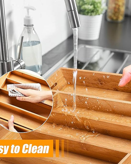 Bellsal Silverware Organizer Kitchen Drawer Organizer Expandable Bamboo Utensil Holder Cutlery Tray for Kitchen Utensil and Flatware Bedroom Office