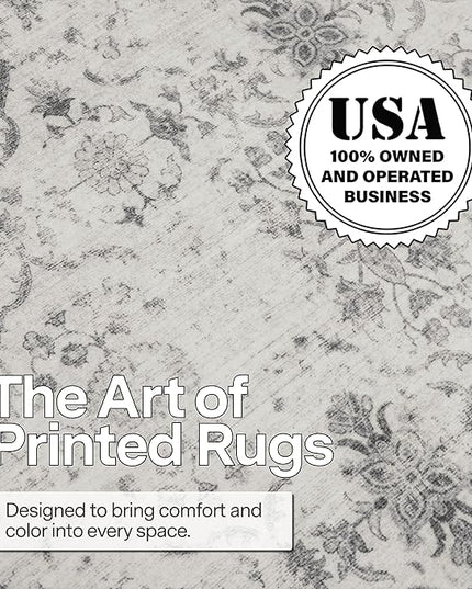 ReaLife Rugs Machine Washable Area Rug - Living Room Bedroom Bathroom Kitchen Entryway Office - Padded Low Pile Stain Resistant Premium - Boho Farmhouse Vintage - Noor - Ivory Grey 5' x 7'