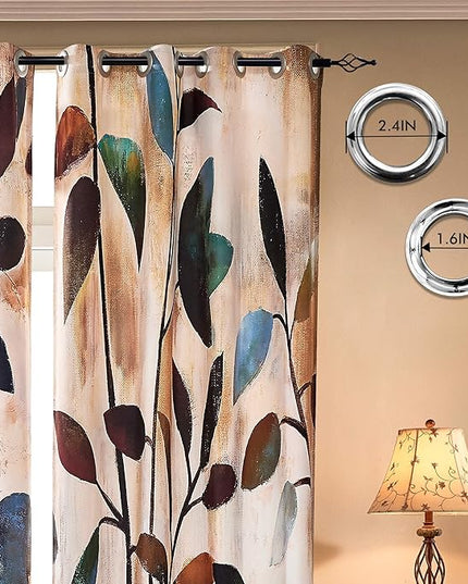 SUBRTEX Light Flitering Curtains 52Wx108L, Room Darkening Vibrant Floral Drapes, 50% Blackout, Semi Sheer Boho Farmhouse Curtains for Living Room, Brown