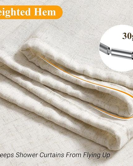 Naturoom Extra Long Linen Shower Curtain 88 Inch Long Weighted Thick Fabric Bath Shower Curtain Set with Hooks, XLong Tall Country Farmhouse Beige Curtains for Bathroom, 72x88