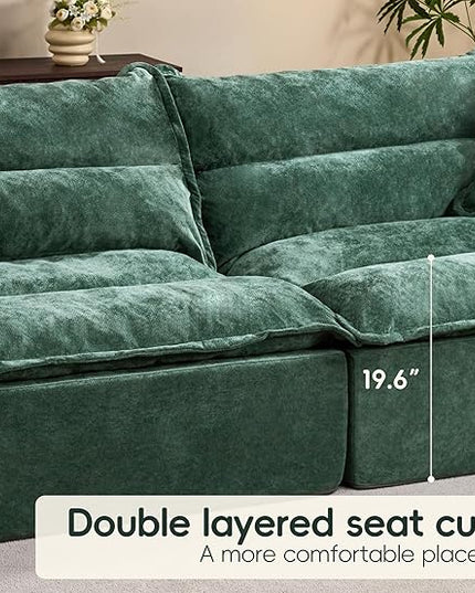 Hobestluk 104" Sectional Sofa Couches 3 Seater Modular Sofa, Boneless Couch, Cloud Couch with Removable Cushion, Modular Sectional Couches for Living Room(Green)