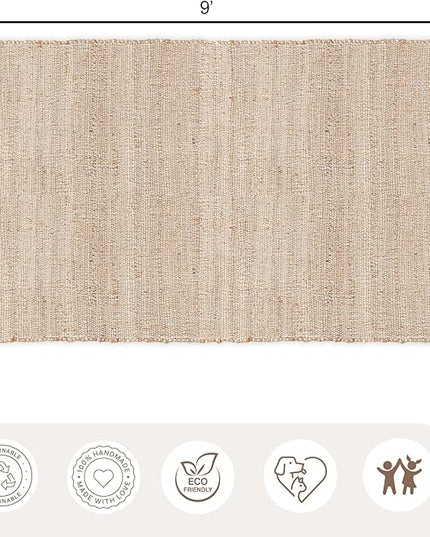 REDEARTH · Jute Cotton Area Rug - 6'x9' Rectangular Rug, Sustainable Handwoven, Non-Shedding, Soft & Durable – Reversible, Neutral Tones for Home Décor in Living Room, Dining Room, Bedroom