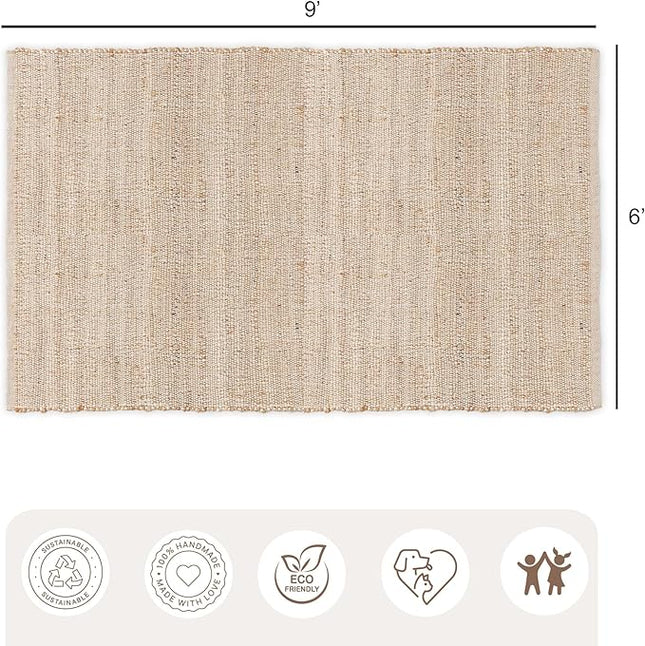 REDEARTH · Jute Cotton Area Rug - 6'x9' Rectangular Rug, Sustainable Handwoven, Non-Shedding, Soft & Durable – Reversible, Neutral Tones for Home Décor in Living Room, Dining Room, Bedroom
