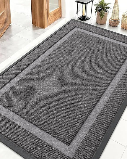OLANLY Front Door Mat Indoor Outdoor Entrance, Waterproof All-Season, All-Weather Doormat, Sturdy Natural Rubber, Fade Resistant, Low Profile, Easy Clean Patio Porch Entryway Mat, 71x47, Dark Grey
