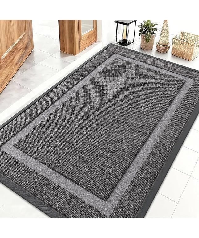 OLANLY Front Door Mat Indoor Outdoor Entrance, Waterproof All-Season, All-Weather Doormat, Sturdy Natural Rubber, Fade Resistant, Low Profile, Easy Clean Patio Porch Entryway Mat, 71x47, Dark Grey