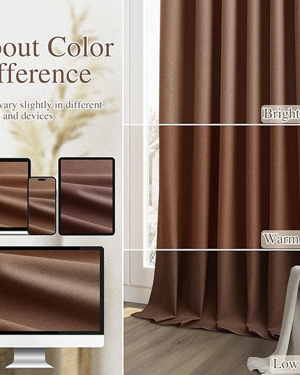 Guken Blackout Curtains 84 Inch Length 2 Panels Set for Living Room Bedroom Back Tab Thermal Insulated 100% Black Out Linen Drapes Room Darkening Window Curtains 84 Inches Long,Rustic Brown