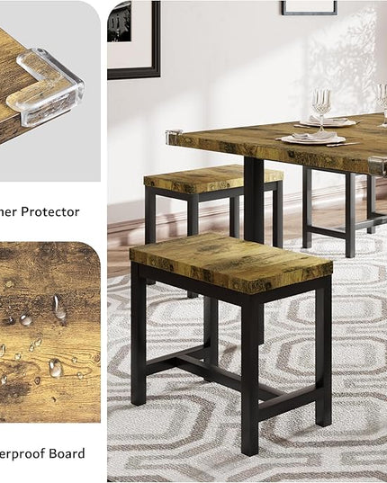 iPormis 7-Piece Dining Table Set with 6 Stools, 63" Extendable Kitchen Table Set for 4-8, Modern Dining Room Table with Sturdy Metal Frame, Space-Saving Dinette, Rustic Brown