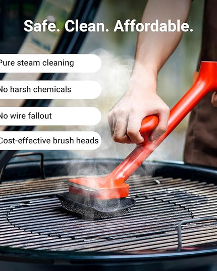 ThermoMaven BBQ Grill Brush Bristle Free - 17" Safe Steam Grill Cleaner Brush with Scraper and 3 Brush Heads for Porcelain/Gas/Charcoal Grill Outdoor Grill Barbecue Cleaner