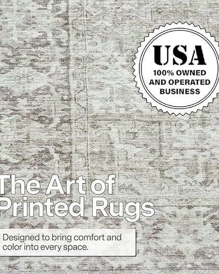 ReaLife Rugs Machine Washable Area Rug - Living Room Bedroom Bathroom Kitchen Entryway Office - Padded Low Pile Stain Resistant Premium - Boho Farmhouse Vintage - Lyle - Beige Ivory 7'6" x 9'6"