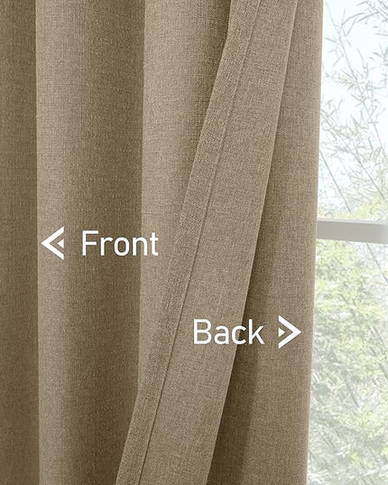 LAMIT Linen Textured Curtains for Living Room, 63 inches Long Grommet Thermal Insulated Thick Burlap Curtains Light Filtering Panels for Bedroom/Farmhouse, Set of 2 Panels, W52 x L63, Tan Brown