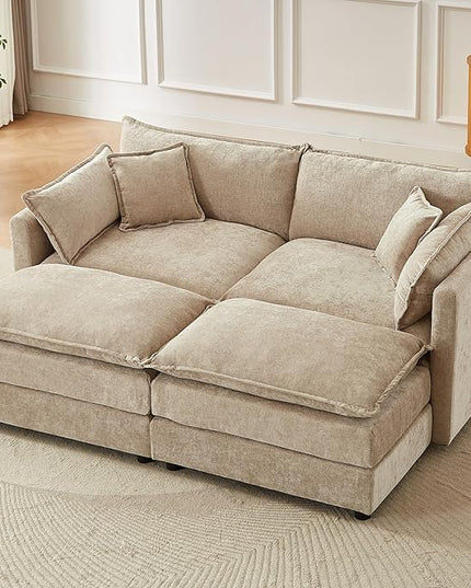 Modular Sectional Sofa, 77 Inch U Shaped Couch Set with Armrests, 2-Seater Comfy Cloud Couches for Living Room Apartment, Coffee
