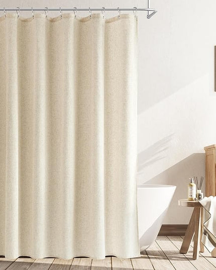 Naturoom Extra Long 90 Inch Shower Curtain, Beige Linen Hotel Luxury Country Boho Farmhouse Shower Curtains for Bathroom Weighted Fabric Hotel Luxury Bath Curtains Set with Hooks, 72x90，Cream