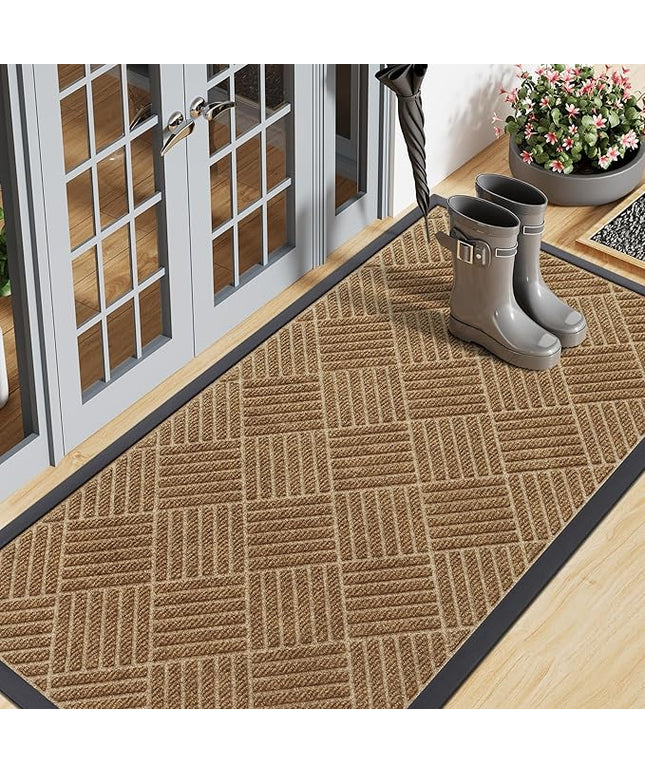 Smiry Front Door Mat Outside Entrance, Heavy Duty Outdoor Indoor Mat, Natural Rubber Doormat, Non Slip, Trap Dirt and Moisture, Easy Clean, Low Profile Patio Porch Entryway Mat, 59x23, Coffee