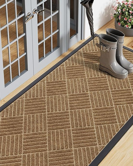 Smiry Front Door Mat Outside Entrance, Heavy Duty Outdoor Indoor Mat, Natural Rubber Doormat, Non Slip, Trap Dirt and Moisture, Easy Clean, Low Profile Patio Porch Entryway Mat, 71x23, Coffee