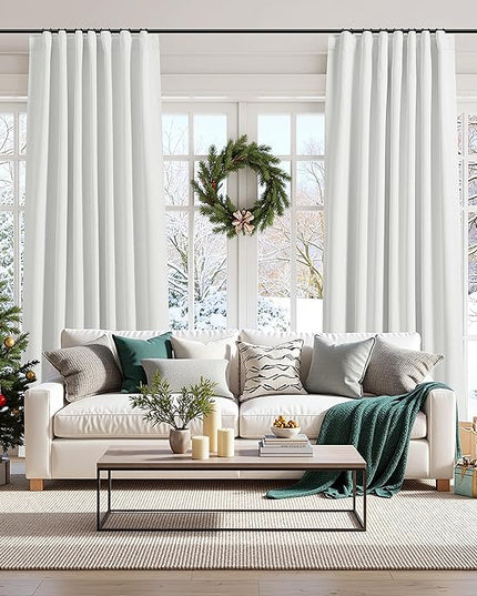 Guken Off White Blackout Curtains 90 Inch Length 2 Panels Set for Living Room Bedroom Back Tab Thermal Insulated 100% Black Out Linen Drapes Room Darkening Window Curtains 90 Inches Long