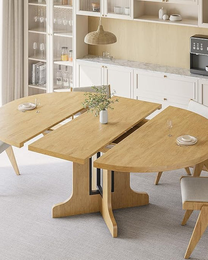 iPormis 59" Round Extendable Dining Table for 4-6, Modern Kitchen Table with Heavy Duty Pedestal Base & Wooden Top, Oval Dining Room Table for Dining Living Room, Easy Assembly, Oak