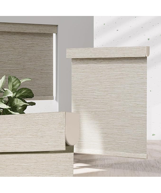 Blackout Roller Shades for Indoor Windows, Cordless Jacquard Fabric-Matched Roller Blinds, Easy to Install Privacy UV Protection Roll Up Blinds for Home Office, Beige, Custom Size
