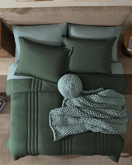 Monbix Queen Comforter Set - 7 Pieces Deep Forest Bed in a Bag Queen Bedding Sets with Comforters, All Seasons Down Alternative Comforter Bed Set with Sheets,Pillowcases & Shams