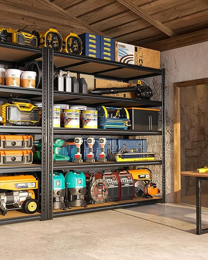 48" W Garage Shelving Heavy Duty 2800LBS Garage Storage Shelves, 5 Tier Adjustable Metal Shelving Unit Utility Rack Shelf for Warehouse, Pantry, Closet, Kitchen 72" H x 48" W x 18" D, Black