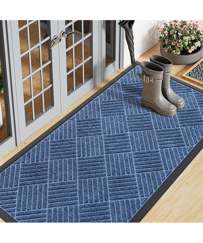 Smiry Front Door Mat Outside Entrance, Heavy Duty Outdoor Indoor Mat, Natural Rubber Doormat, Non Slip, Trap Dirt and Moisture, Easy Clean, Low Profile Patio Porch Entryway Mat, 71x23, Blue