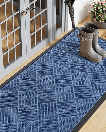 Smiry Front Door Mat Outside Entrance, Heavy Duty Outdoor Indoor Mat, Natural Rubber Doormat, Non Slip, Trap Dirt and Moisture, Easy Clean, Low Profile Patio Porch Entryway Mat, 59x23, Blue