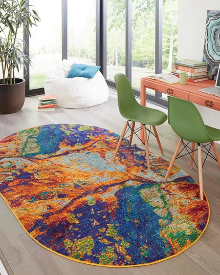 Rugs.com Calypso Collection Rug – 5' x 8' Oval Multi Medium Rug Perfect for Living Rooms, Large Dining Rooms, Open Floorplans