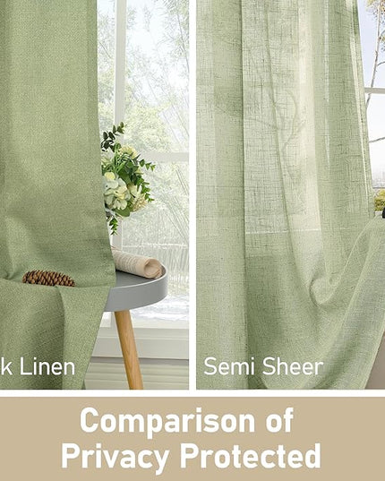 LAMIT Sage Green Linen Textured Curtains for Bedroom, Grommet Thermal Insulated Thick Natural Curtains Noise Reducing Window Treatment Drapes for Living Room/Kitchen, Set of 2 Panels, W52 x L90