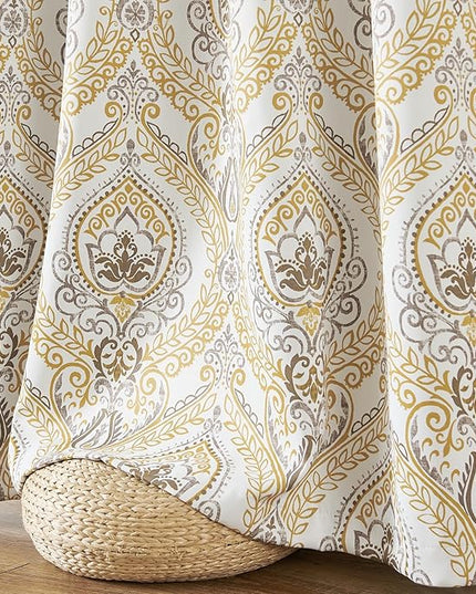 jinchan Blackout Curtains 96 Inches Long Yellow Damask Medallion Window Curtains for Bedroom Grommet Thermal Insulated Drapes for Living Room Vintage Luxury Window Treatments Set 2 Panels