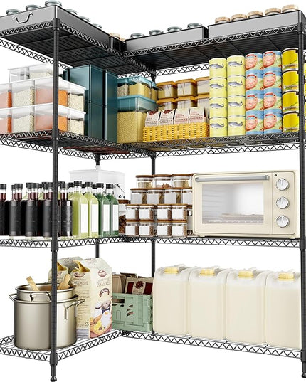 4 Tiers Storage Shelves Load 1200LBS, Metal Shelving Wire Metal Shelving Unit Shelves for Storage Adjustable Garage Shelving for Pantry Kitchen Garage Black 15.8" D x 33.5" W x 59.5" H