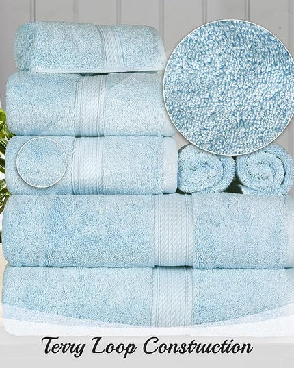 Superior Egyptian Cotton Pile Bath Sheet Set of 2, Ultra Soft Luxury Towels, Thick Plush Essentials, Absorbent Heavyweight, Guest Bath, Hotel, Spa, Home Bathroom, Shower Basics, Light Blue
