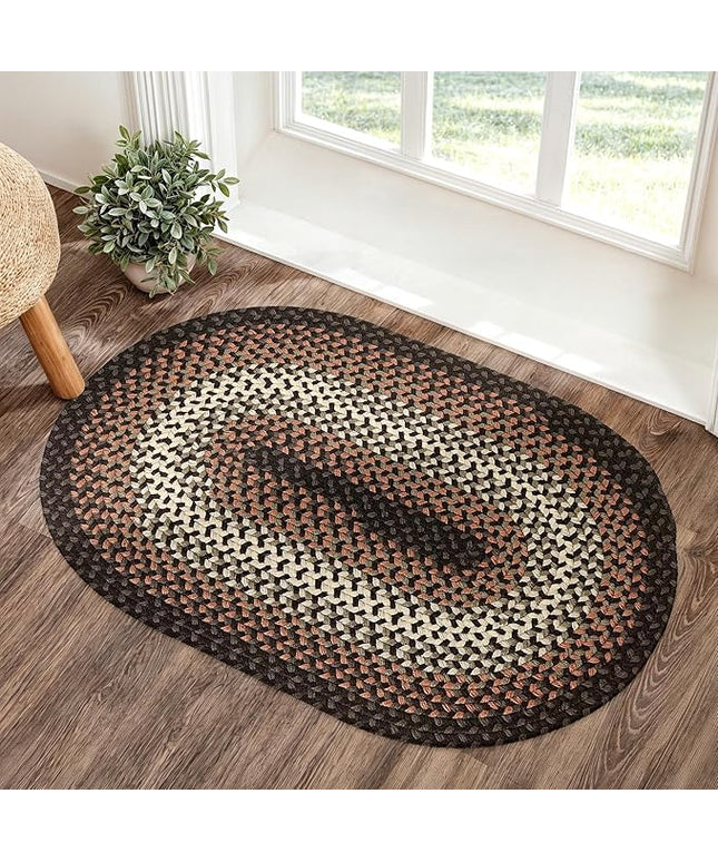 Tranquility TQ82 Black 2' x 3' Oval - Braided Area Rug, Home Decor, Floor Mat or Bedroom Rug - Easy Care, Ideal for High Traffic Areas in Hallway and Living Room - Made in USA