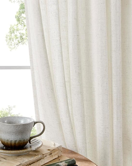 Joydeco Light Filtering Curtains 90 Inch Length for Bedroom, Linen Curtains 90 Inch Length 2 Panels Set for Living Room，White Semi Sheer Drapes 90 Inches Long with Rod Pockets