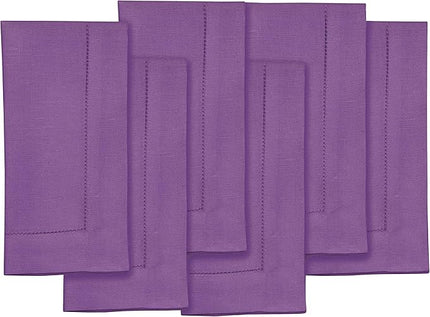 Solino Home Purple Linen Napkins Set of 6-100% Pure Linen Hemstitch Dinner Napkins 20 x 20 Inch for Christmas, New Year - Classic Hemstitch