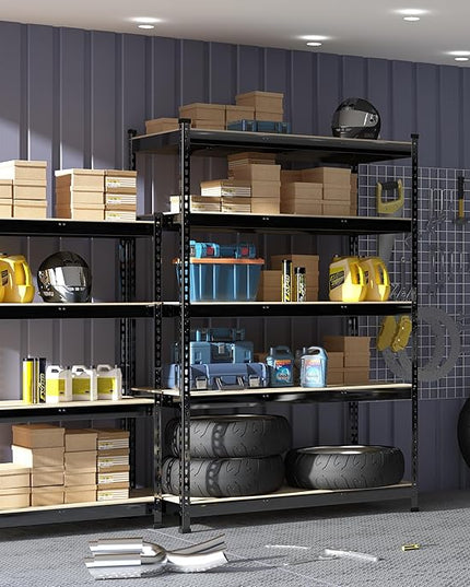 PrimeZone Heavy Duty Adjustable 5 Tier Garage Storage Shelves - 47" W x 18" D x 71" H, Metal Utility Rack Shelf Unit for Warehouse, Pantry, Closet, Kitchen, Black