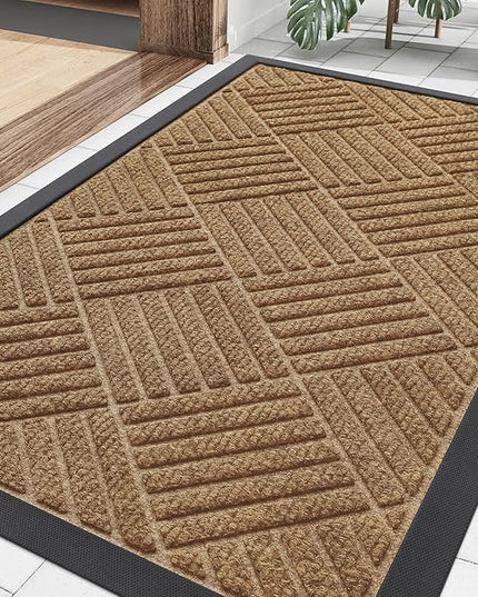 Smiry Front Door Mat Outside Entrance, Heavy Duty Outdoor Indoor Natural Rubber Doormat, Non Slip, Trap Dirt and Moisture, Easy Clean, Low Profile Patio Porch Entryway Mat, 29.5x17, Coffee