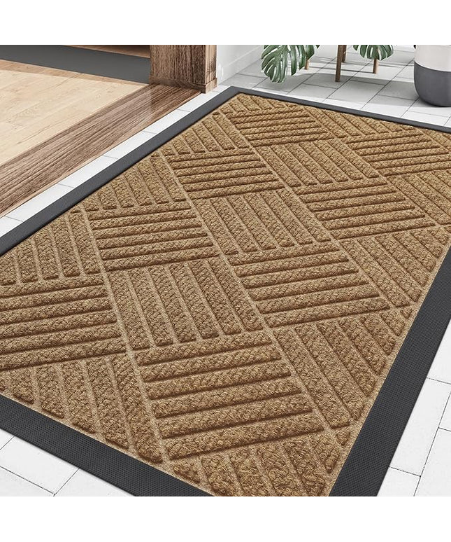 Smiry Front Door Mat Outside Entrance, Heavy Duty Outdoor Indoor Natural Rubber Doormat, Non Slip, Trap Dirt and Moisture, Easy Clean, Low Profile Patio Porch Entryway Mat, 29.5x17, Coffee