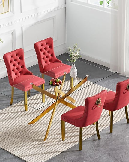 HomVent 5 Piece Rectangular Glass Dining Table Set, Tempered Glass Dinner Table Set for 4 Kitchen Table Set with 4 Velvet Upholstered Chairs for Kitchen Dining Room